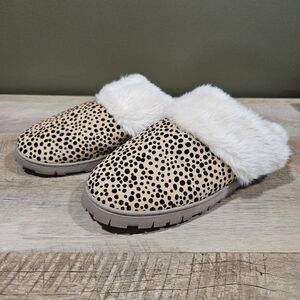 Dr. Scholls Size 11M Sunday Scuff Tan Black Leopard Print Slippers